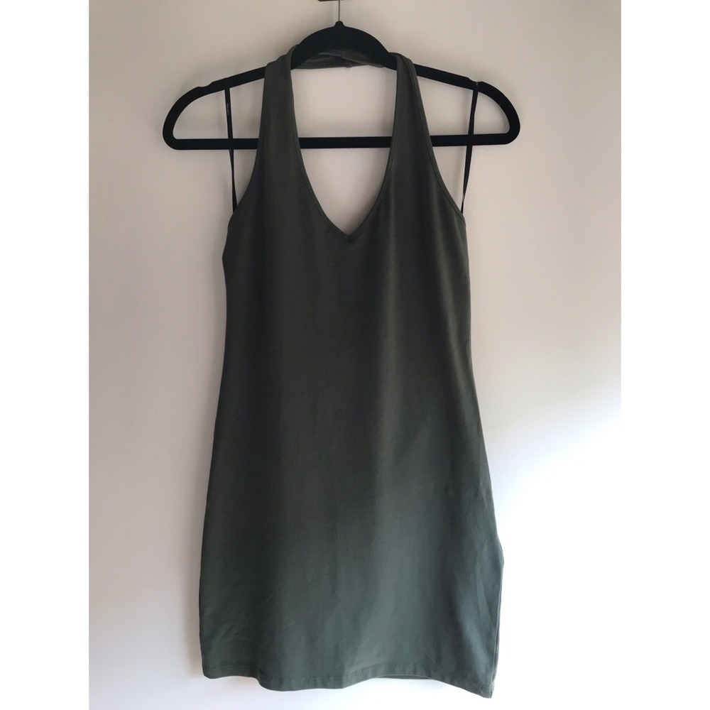 Olive green halter mini dress - Picture 3 of 7